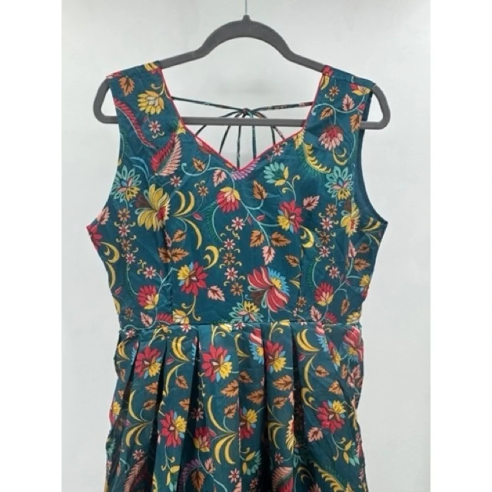 Indya Luxe NEW Teal Floral Foil Anarkali Maxi Dress XL Indian Wedding Party